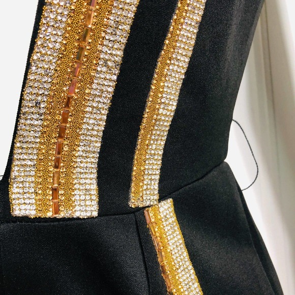 Fashion Nova Romper Black Gold Silver Rhinestone Studs Beads - Picture 8 of 10
